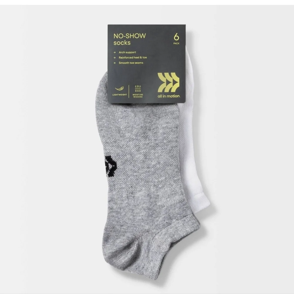 All in Motion Womens Athletic Ankle Socks - Black, Gray, White 6 Pairs Nwt